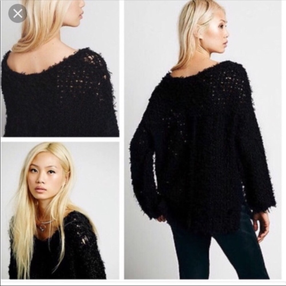 Free people black distressed up the ladder sweater